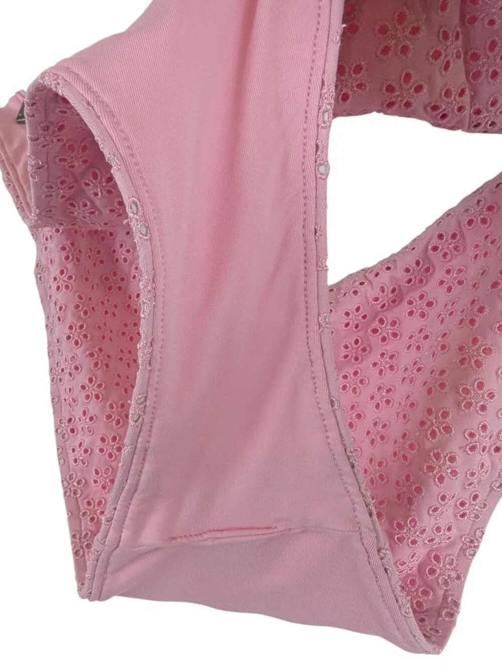PINK X Frankies Bikinis Eyelet Bikini Set Pink Underwire Lace Cheeky Size XL
